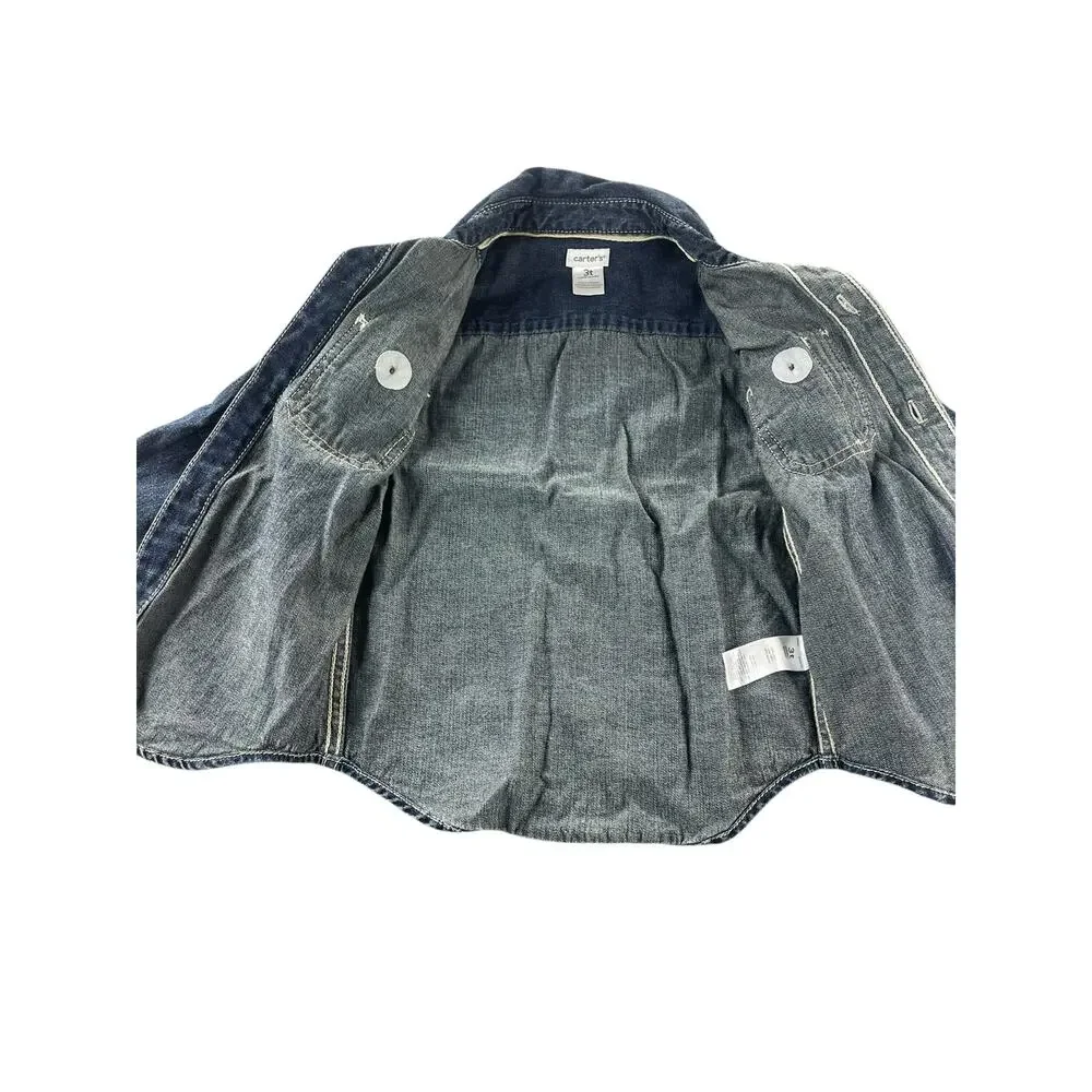 Carters Boys Blue Denim Long Sleeve Button Down Shirt Size 3T Toddler